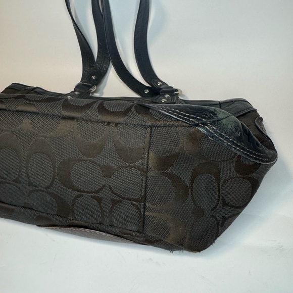 COACH Circle Patchwork East West Tote Black Brown F15466 Shoulder Handbag Purse - Picture 4 of 9